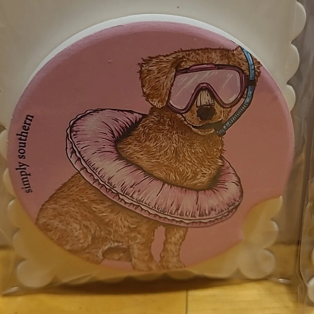Simply Southern Pink Dog Car Coasters Set